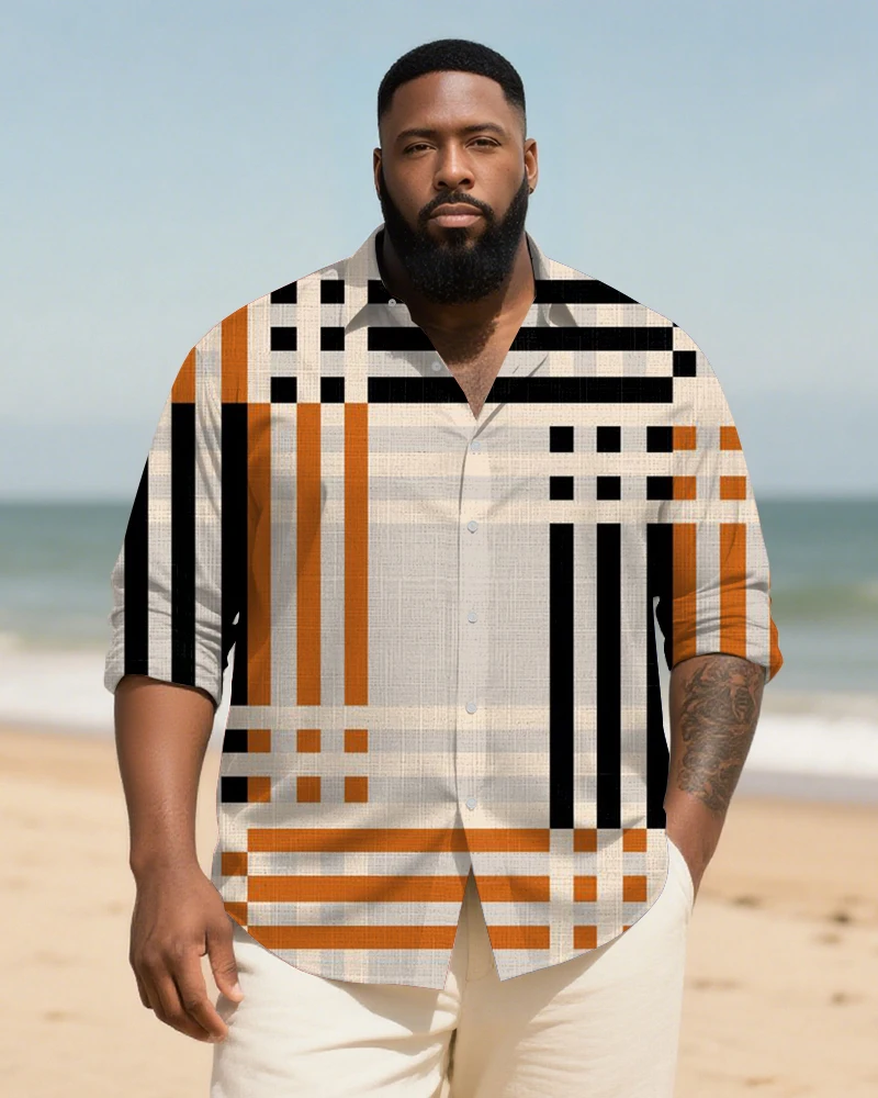 

S-9XL Plus Size Men's Geometric & Striped Casual Shirt, Urban Plaid & Color Block Button-Down, Multi-Designs Available