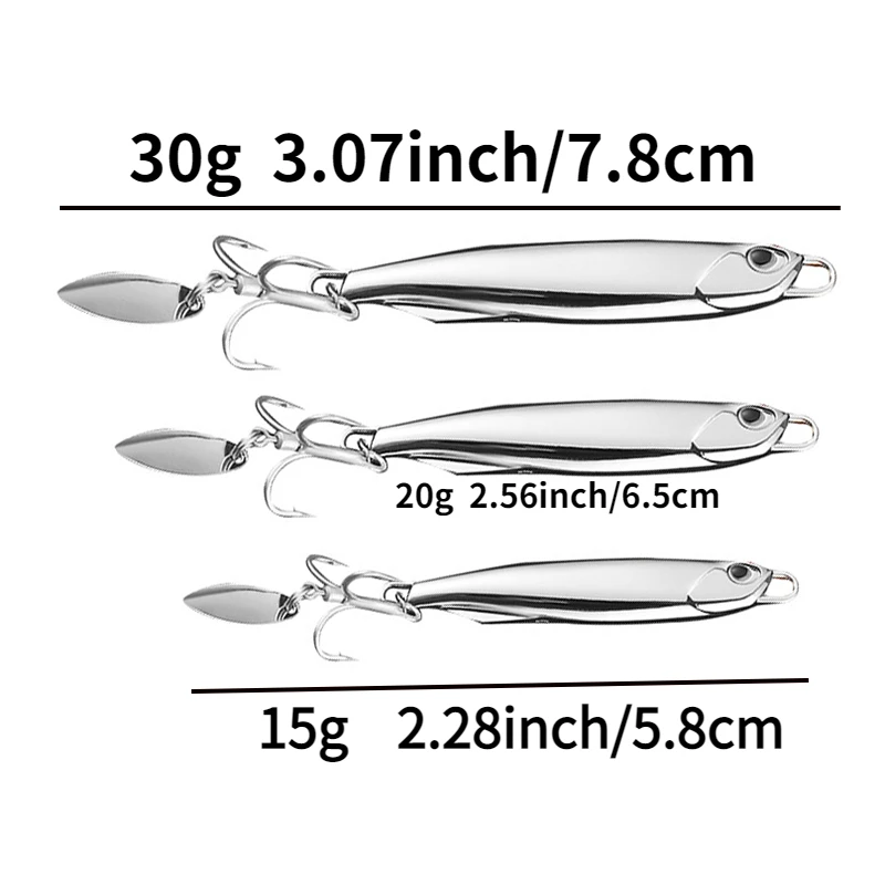 5 Stück/Packung Galvanisierte Eisenplatten-Köder 15g 20g 30g 40g 60g 80g für Straßen- und Meeresfischerei, Rotierende Pailletten-Makrelenköder – Detail 8