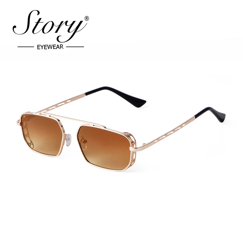 STORY Fashion Vintage Rectangle Steam Punk Sunglasses Men Women 2022 Brand Designer Retro Trendy Red Lens Sun Glasses Male S3550