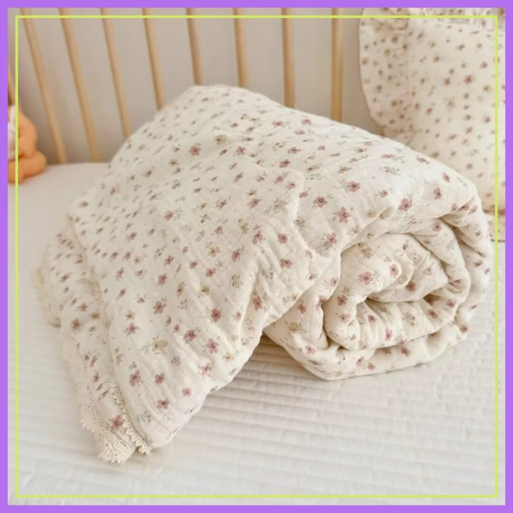 

Muslin Toddler Quilt Blanket, Soft Lightweight Crib Blanket, Cute Pink Floral, Machine Washable, 47x59 Inches