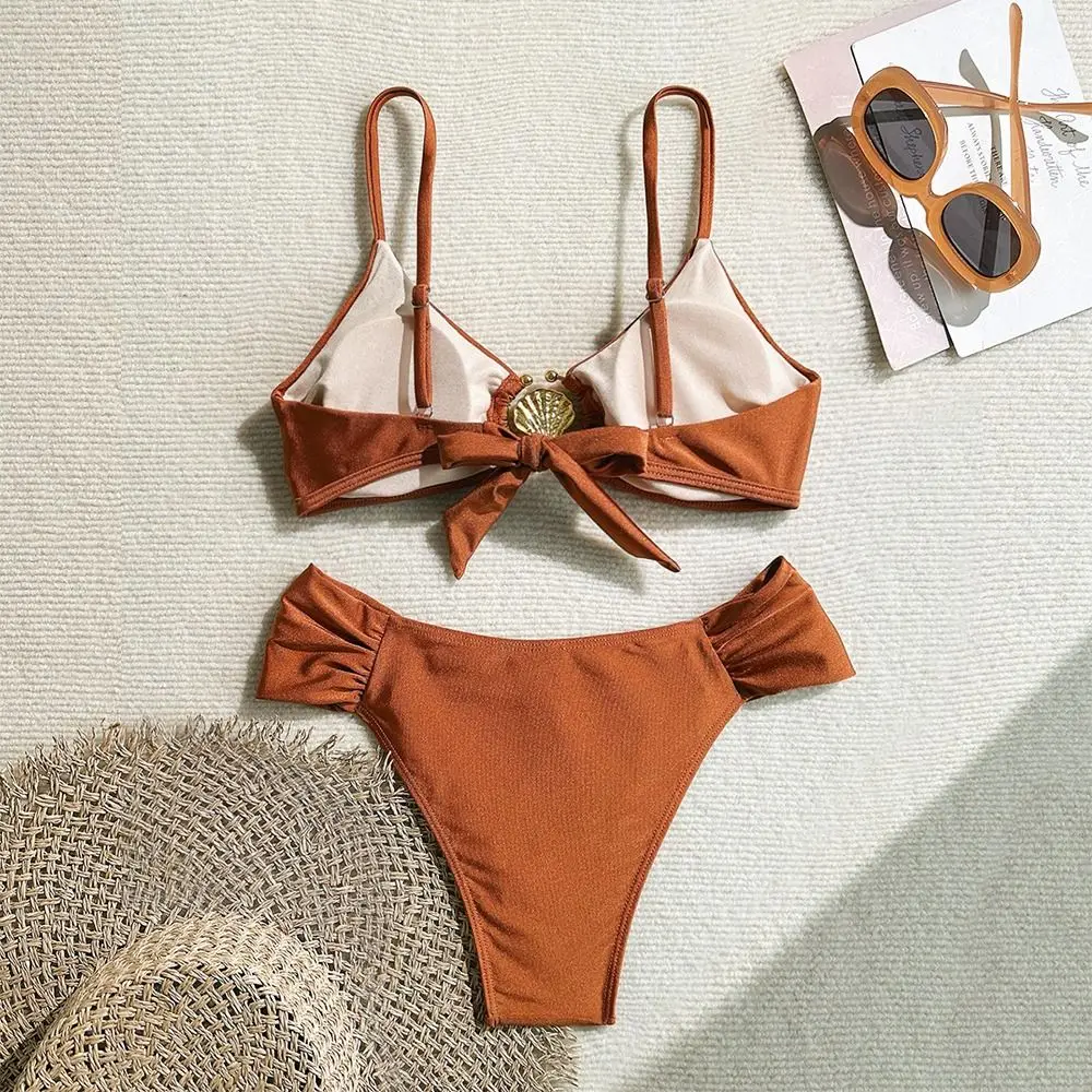 

Комплект из 2 предметов: модный летний пляжный купальник с высокой талией, повседневный комплект бикини с эффектом пуш-ап, пляжная одежда