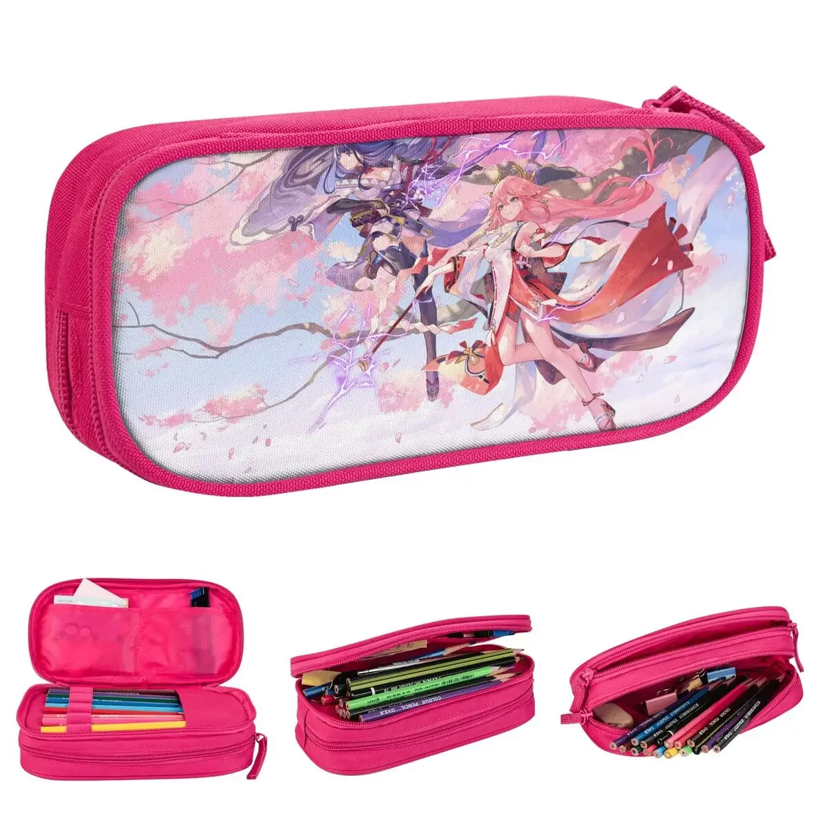 Yae Miko Genshin Impact Raiden Shogun Pencil Case Creative Pen Bag Kids Big Capacity School Supplies Zipper Pencilcases