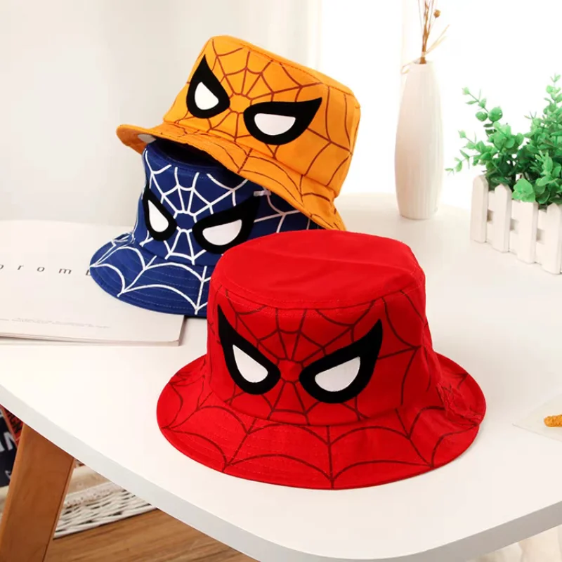Disney Cartoon Spider Man Cosplay Hut Jungen und Mädchen Eimer Hut Sonnenschutz Fischer Hut rot blau Kinder Baumwolle Sonnenhut 3-8Y