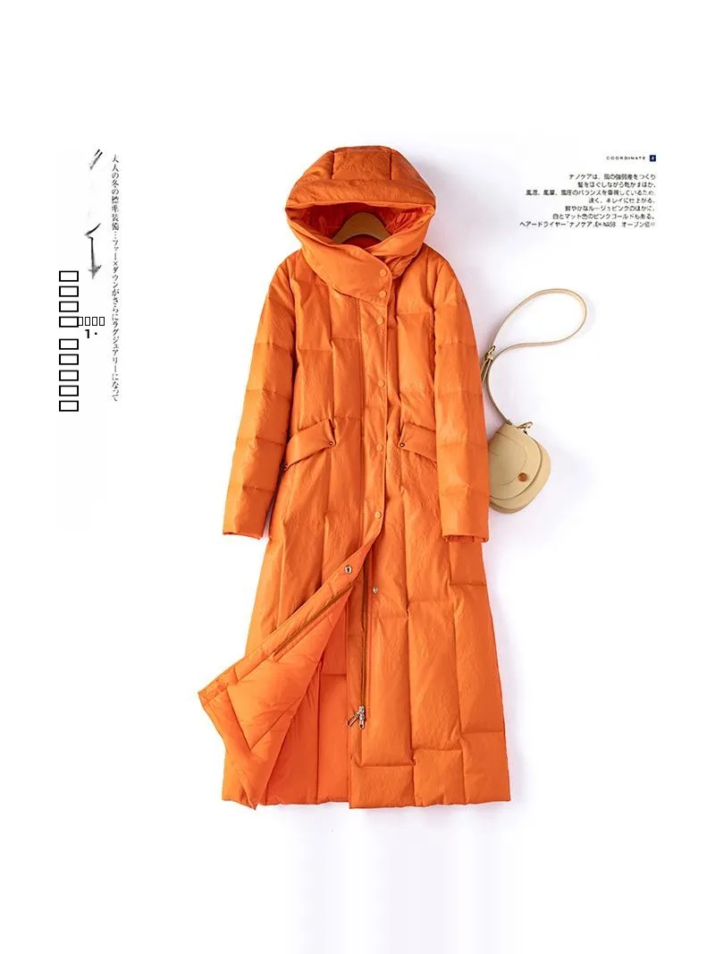 Winter 2025 Women's Leather down Jaet Hooded Thiened Large Size Coat Medium Length Loose Fit Fur Outerwear eepskin