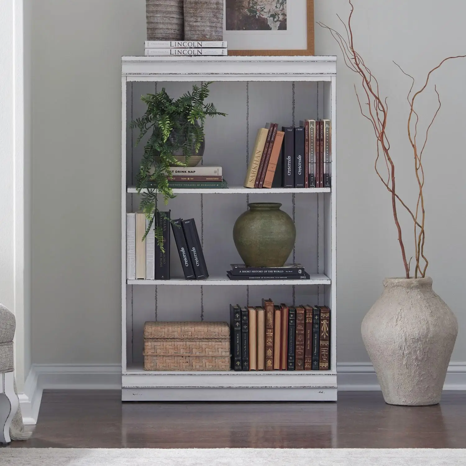 Antique White Bookcase 48 Inch Living Room Office Storage Display Shelf, Customized