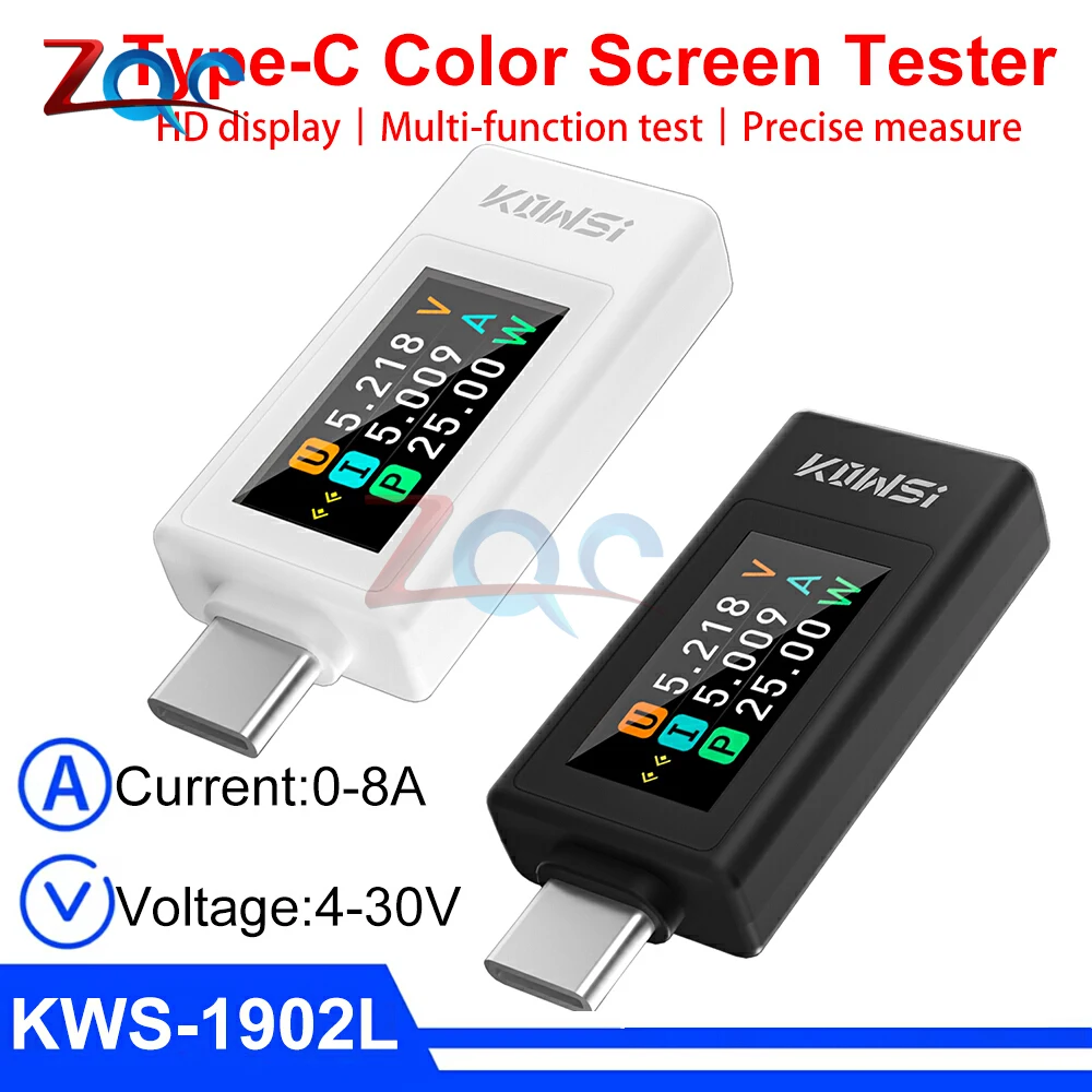 

KWS-1902L Многофункциональный тестер USB Type-C 4-30 В 0-8 А Функция отключения питания Напряжение Амперметр Измеритель мощности Счетчик отключения питания