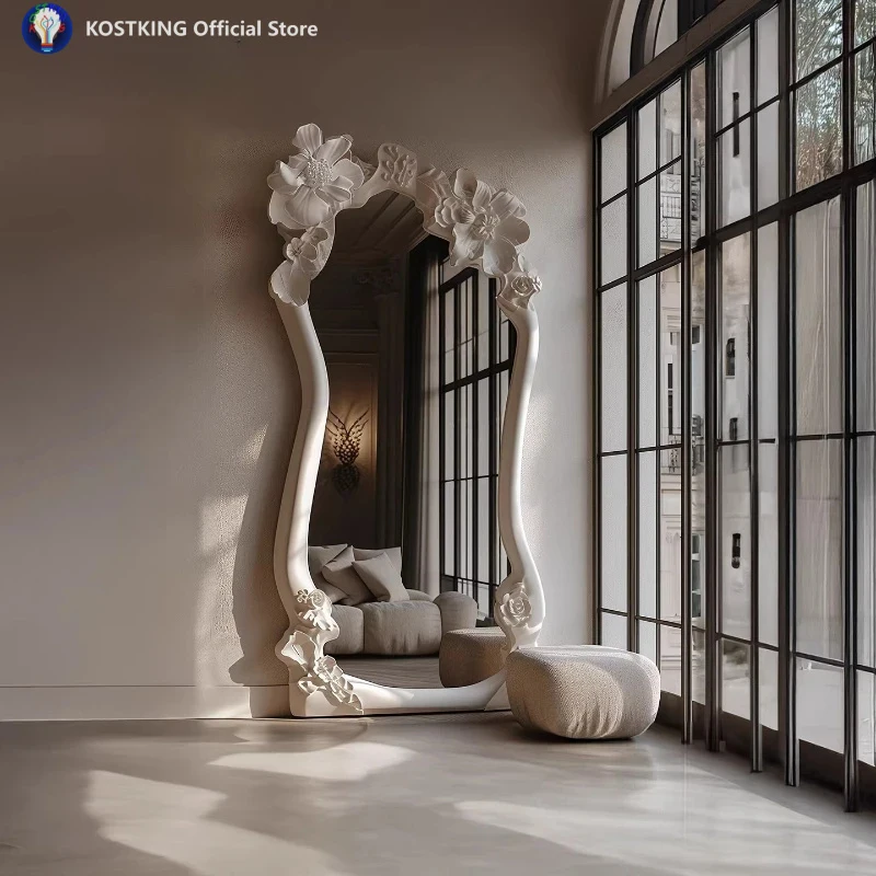 French Carved Full-Length Mirror Cream Style Living Room Whole Body Mirror Large High-End Design Spiegel Woonkamer Furniture
