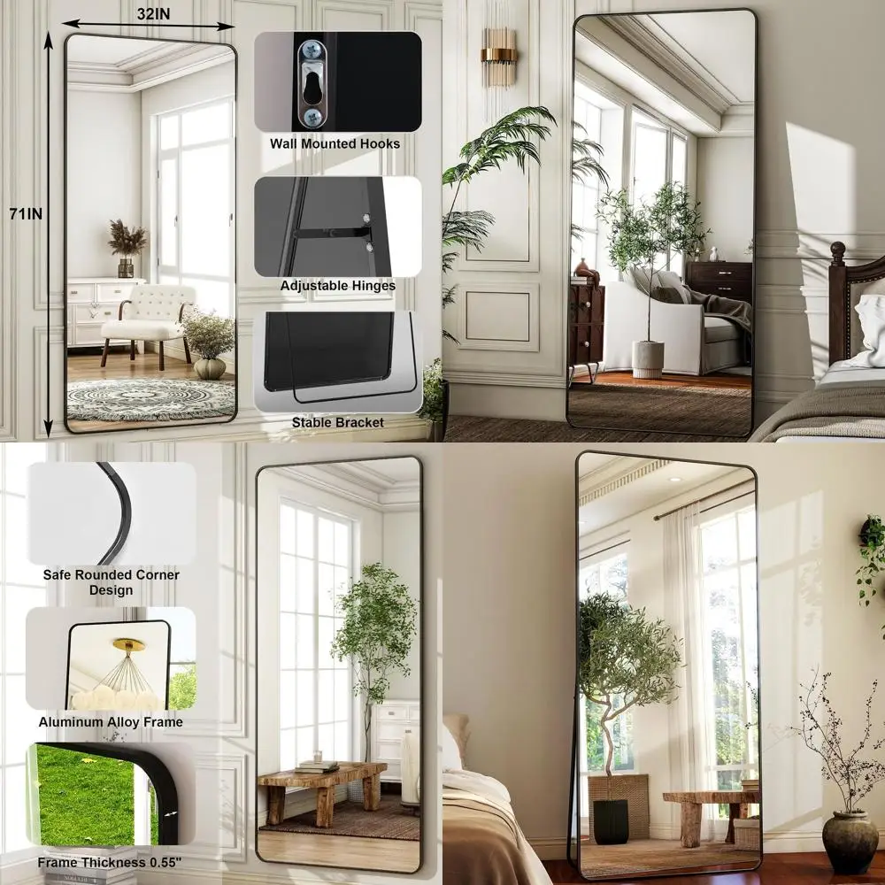 

71x32 Grand Full-Length Mirror - Sleek Black Floor Mirror for Bedroom, Living Room, or Cloakroom, Ideal for Full Body Reflection