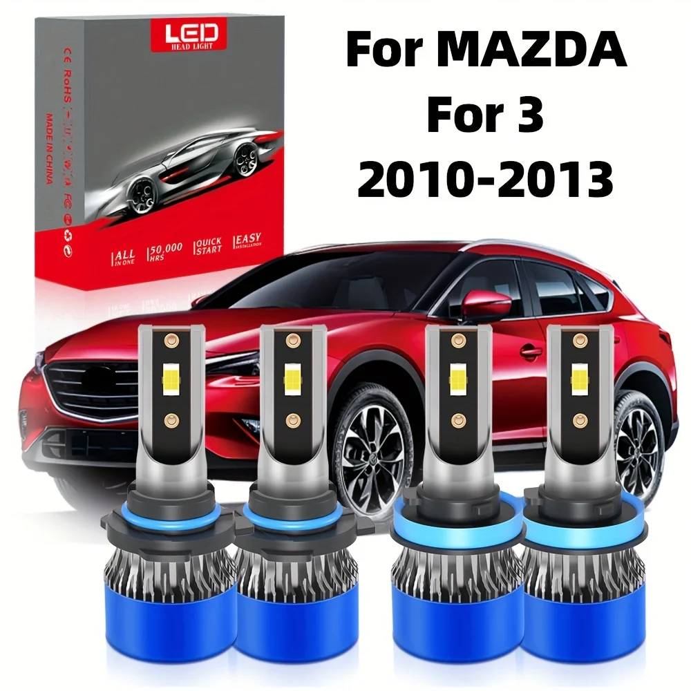 Fit For MAZDA 3 (2010-2013), 9005/HB3 H11 High Low Beam LED Headlight Bulbs 6000K, Very Fast Silent Fan 360° Beam Angle, 4pcs