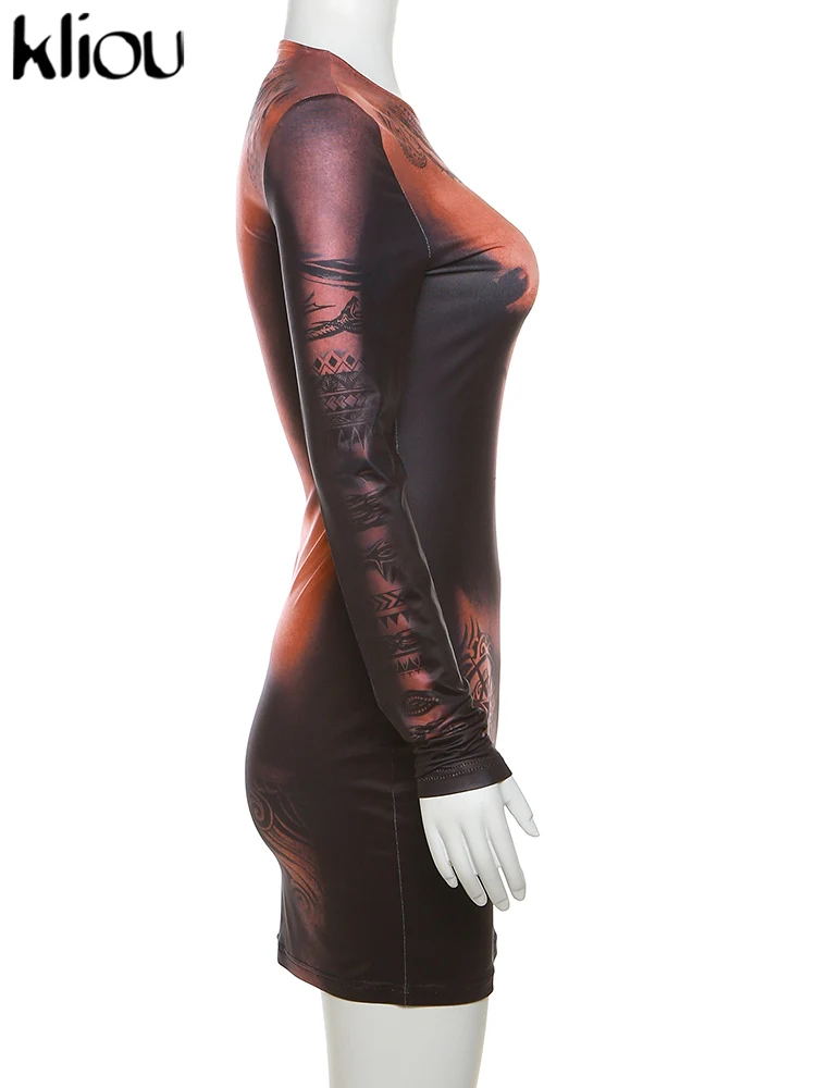 Kliou-vestido de seda de leche para mujer, ropa de calle por encima de la rodilla, minivestido con estampado de cuerpo para chica Junior, falda Hipster, atuendo de Club, K23D39132