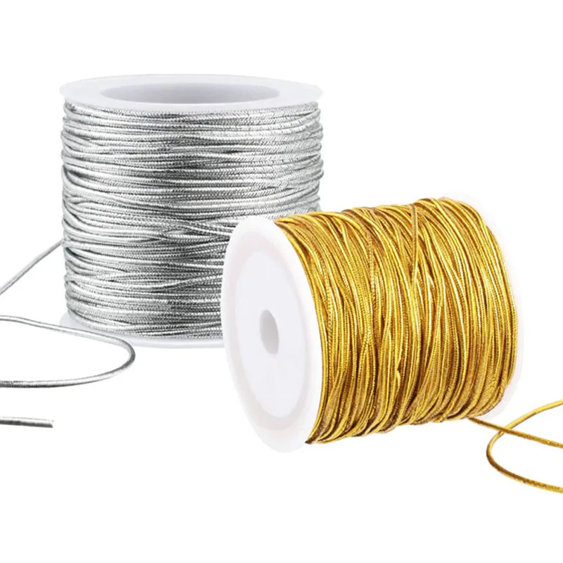 Gold And Silver Cored Elastic Rope 1mm Round Rope For DIY Jewelry Making Thread Cord Garment Sewing DIY Handmade craft