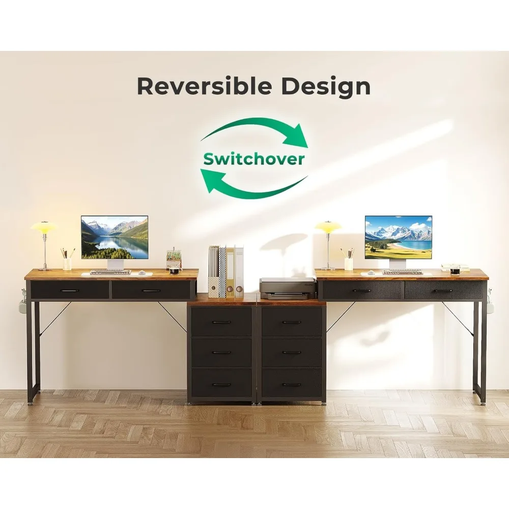 مكتب كمبيوتر مع 5 أدراج، مكتب مكتب مقاس 53 بوصة مع رف طابعة، مكتب عمل قابل للعكس للمكتب المنزلي، مكتب طاولة الكتابة #6