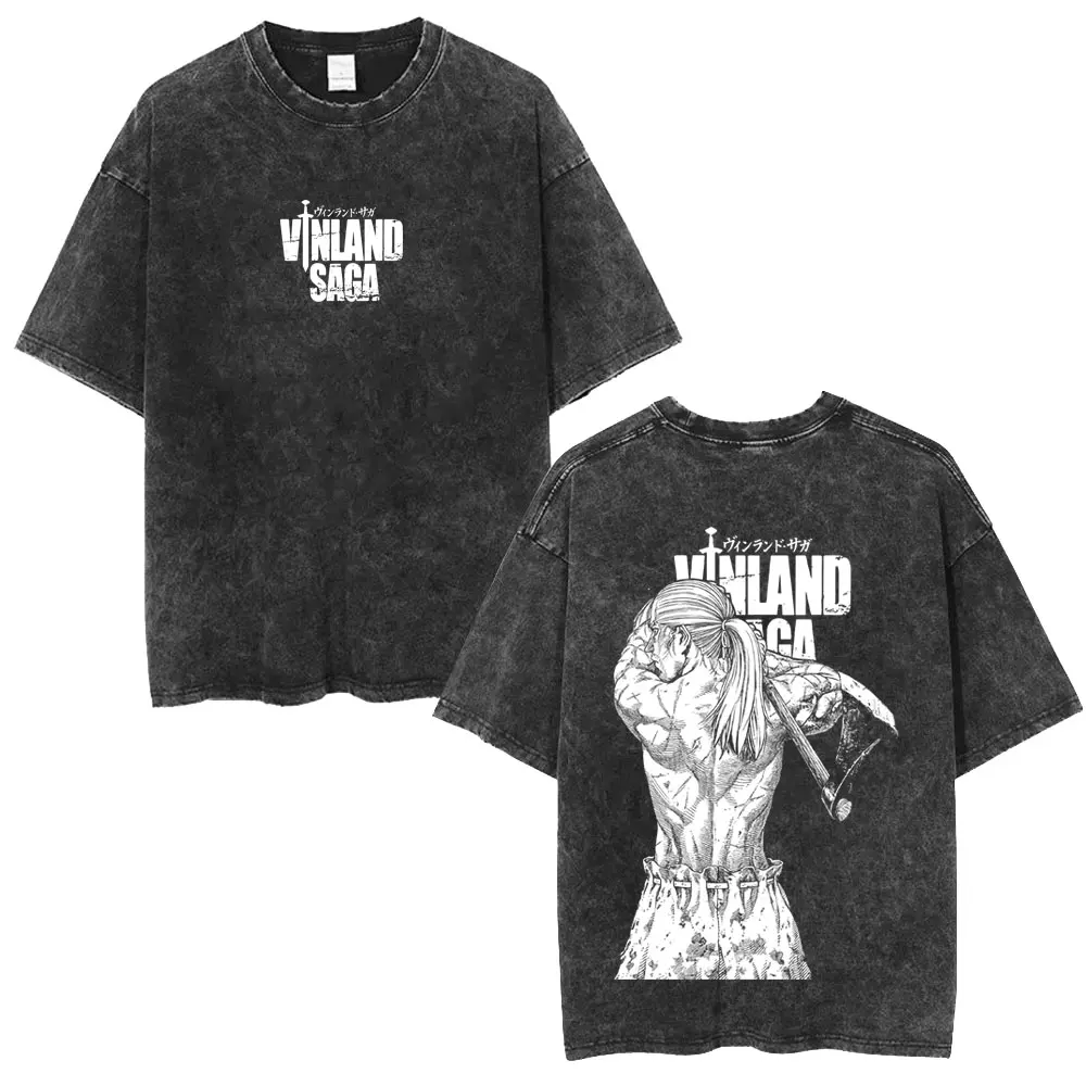 

Washed Vintage Anime Vinland Saga Thorfinn Graphic T-shirts Men Women 90s Manga Oversized T-shirt High Quality Cotton T Shirts