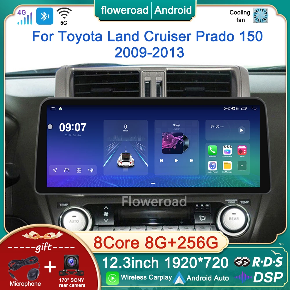 

12.3inch Android Auto Stereo For Toyota Land Cruiser Prado 150 2009-2013 Car Radio Multimedia Player GPS Bulit in Carplay NO DVD