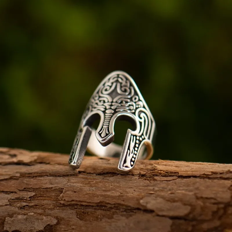 Ancient Greek Corinthian Spartan Warrior Helmet Adjustable Ring, Punk Rock Hip‑Hop Bold Unisex Vintage Statement Finger Jewelry