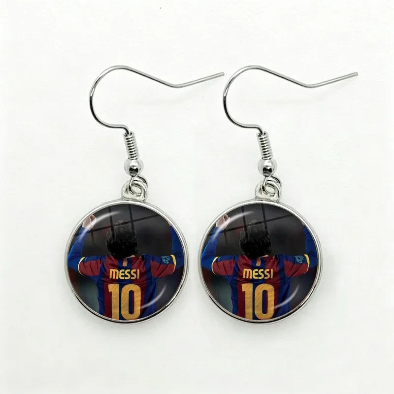 Glass Football star M-MessiS Women Dangle Earrings Fashion Drop Earrings Glass Cabochon Lady Earrings Jewelry
