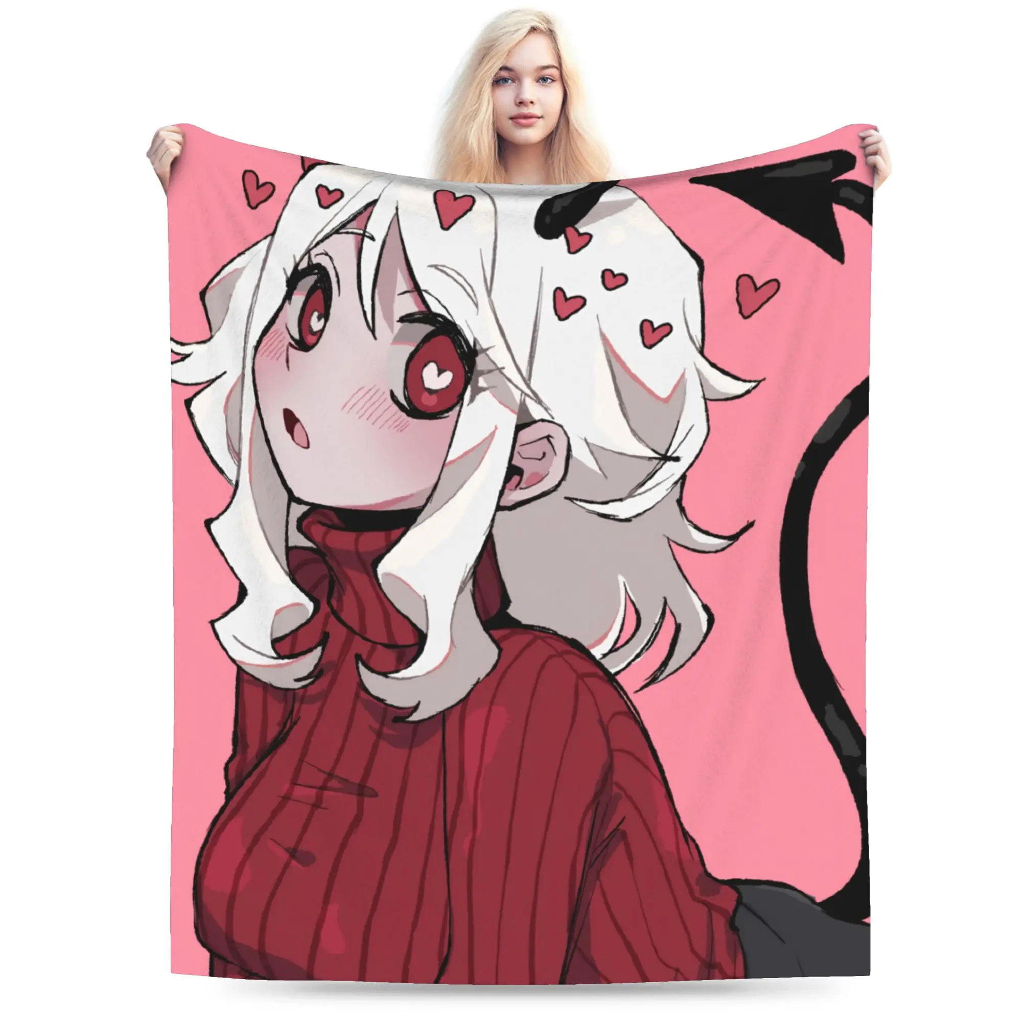 Super Soft Contradiction Helltaker Lucifers Modeus Blanket Premium Flannel Fleece Lightweight Bed Blanket Cozy Fluffy Blankets