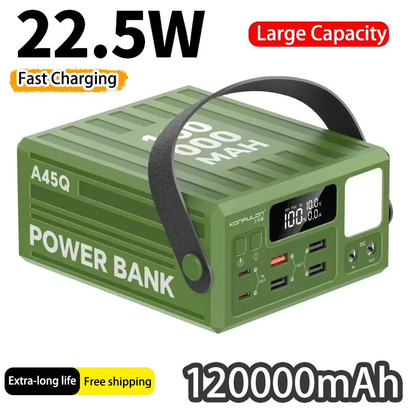 

120000mAh Outdoor Camping Power Bank 30W Fast Charging Portable Charger External Battery with LCD Powerbanks for IPhone Xiaomi