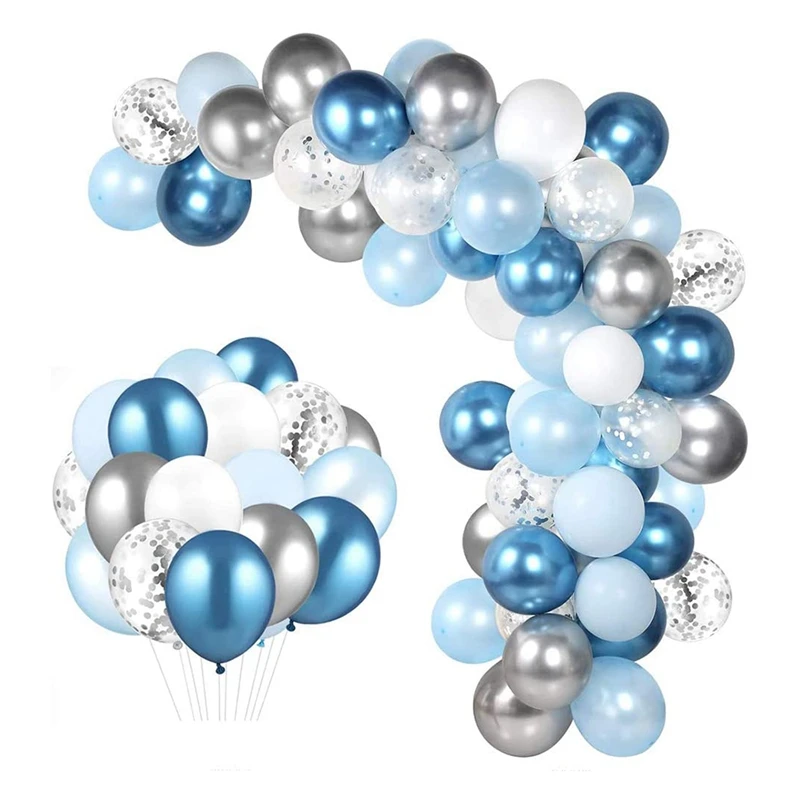 104Pc Blue Balloon Arch Garland Kit Silver Metallic Balloons For Baby Shower Birthday Wedding Party Decorations Supplies