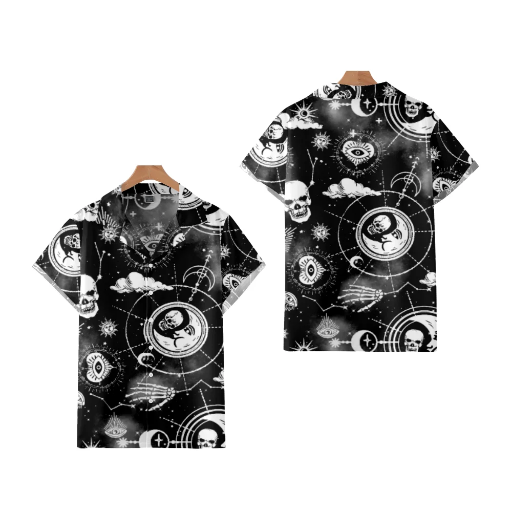 New Men's Cuban Shirt Skeleton Cool Plus Size Streetwear Tops One Button Short Sleeve Summer Cool Tops Vacation