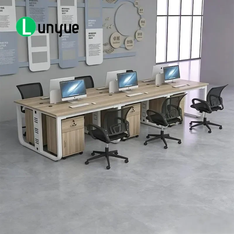 Modern Office Desk and Chair Set Simple Computer Workstation for Staff 4 Person Work Table with Seats Home Office Furniture