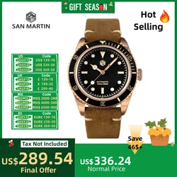 San martin retro cusn8 bronze relógio à prova dwaterproof água fantasma 6200 relógios masculinos automático mecânico luxo camurça cinta sn0004bq