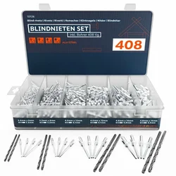 408pcs Blind Rivets Set with Drill Bit Aluminum/Steel Rivet Set Pull Anchor Dome Head Pop Rivets