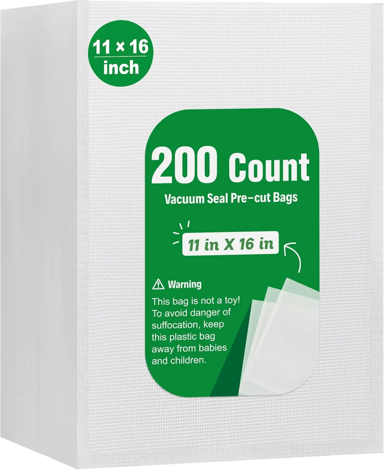 

200 Count Vacuum Sealer Bags, 11x16 Inch Gallon Size, Precut Heavy Duty for Food Storage and Sous Vide
