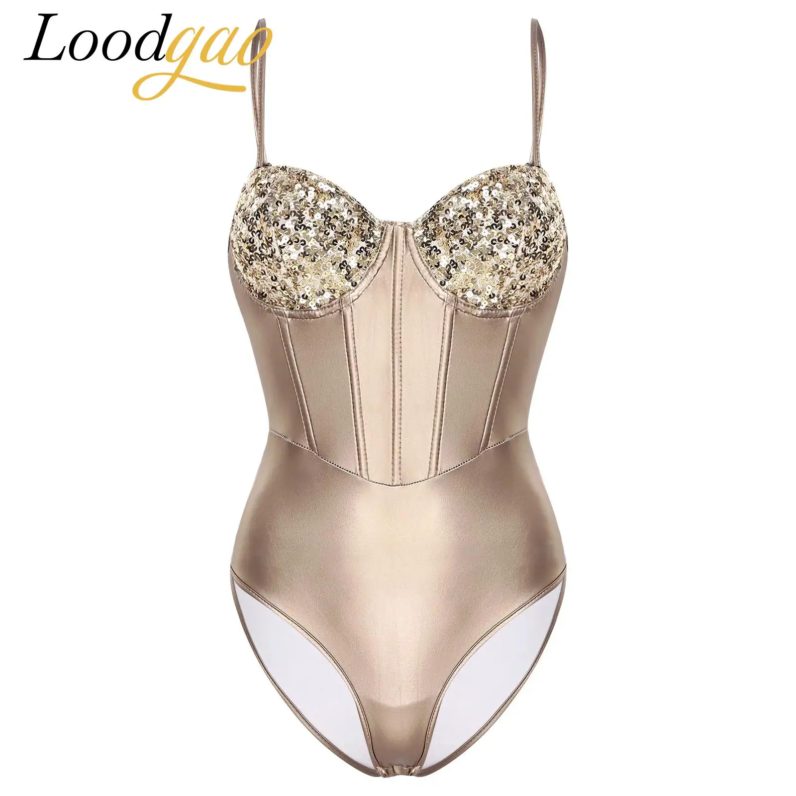 

Женский сексуальный комбинезон с эффектом пуш-ап, регулируемые бретельки-спагетти, блестящий боди с пайетками, костюм для танцев на пилоне