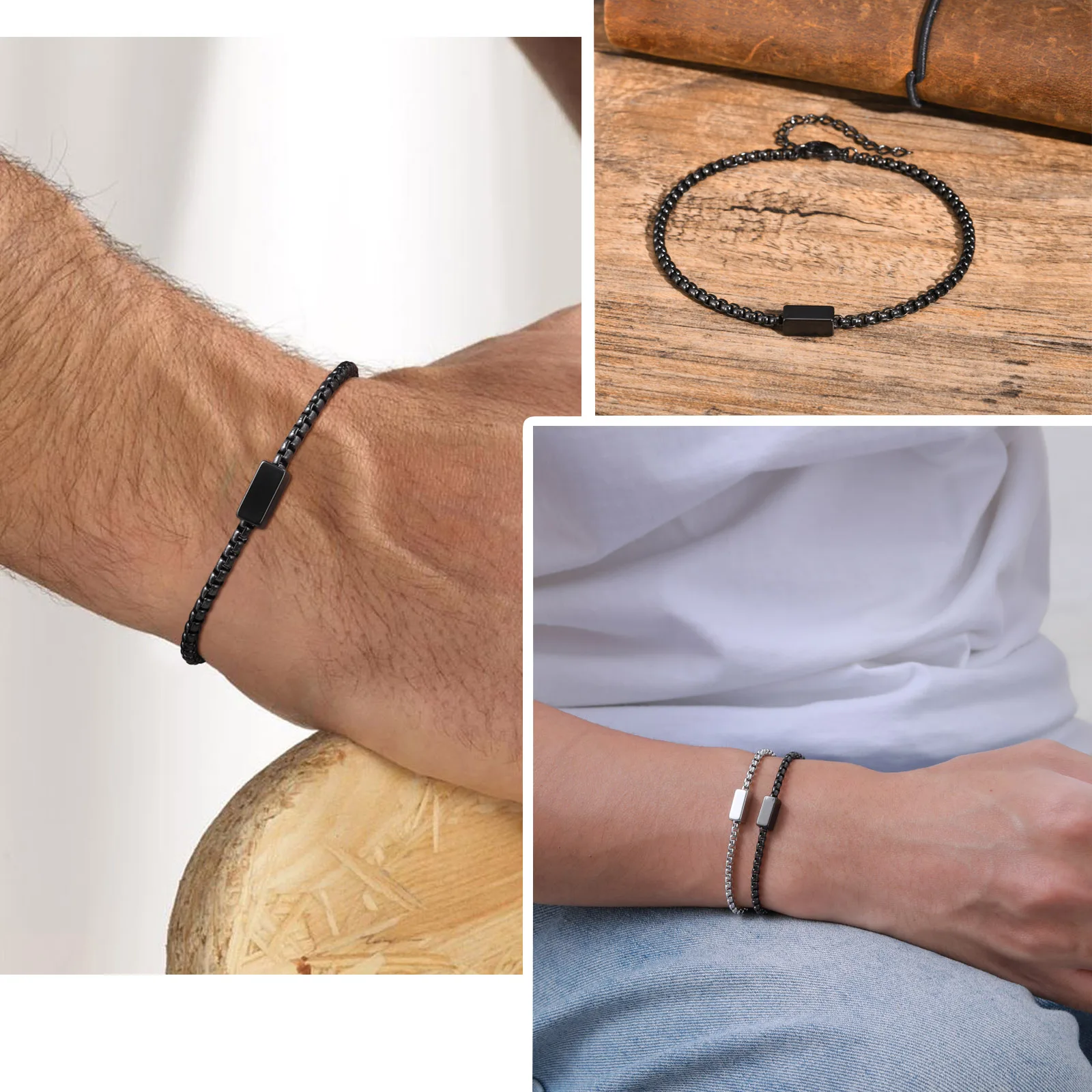 سوار مخصص مقاوم للاهتراء ومقاوم للتآكل قابل للطبقات نمط محفور اسم/تاريخ لوحة من الفولاذ المقاوم للصدأ هدية لأصدقاء العائلة