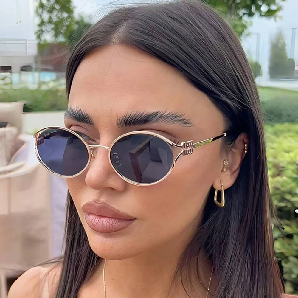 موضة البيضاوي النظارات الشمسية النساء الرجال الفاخرة مصمم إطارات معدنية نظارات شمسية الإناث التدرج ظلال نظارات UV400 دي سول Oculos