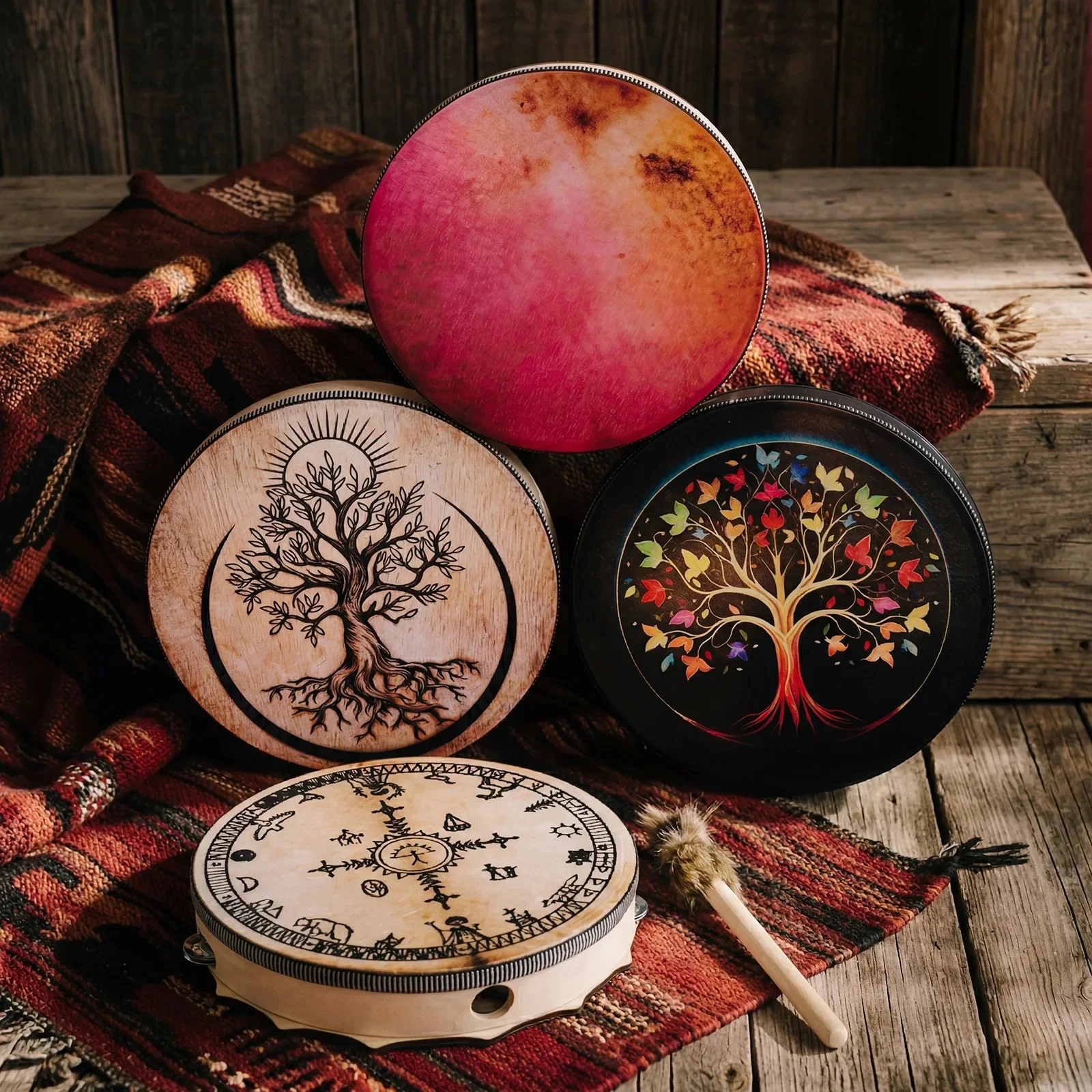 1pcs Shamanic Drum Goddess & Animal Pattern Healing Sound Drum - Holiday Decorative Ornament for Home And Office