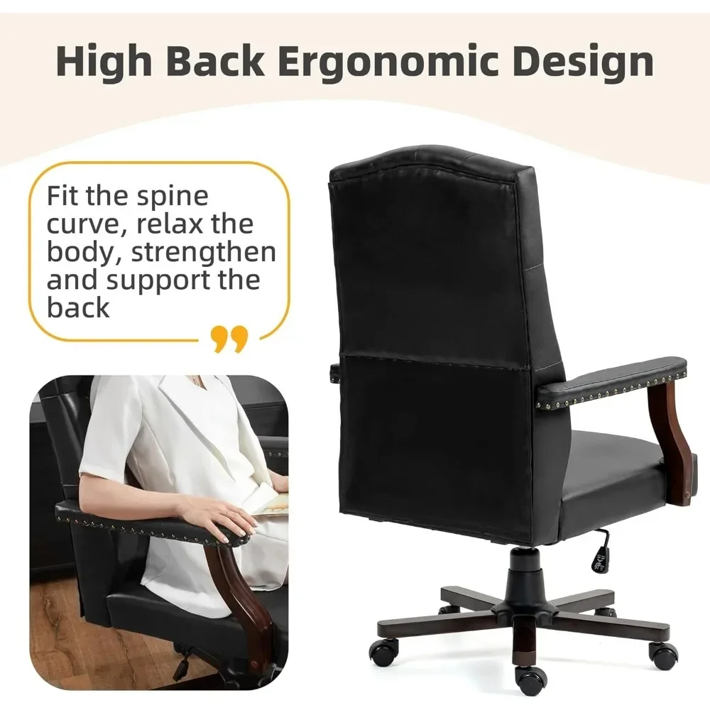 

A Office Chair, High Back Computer Chair With Upholstered Backrest Vinage Farmhouse Retro Style, Faux Leather Wing Back