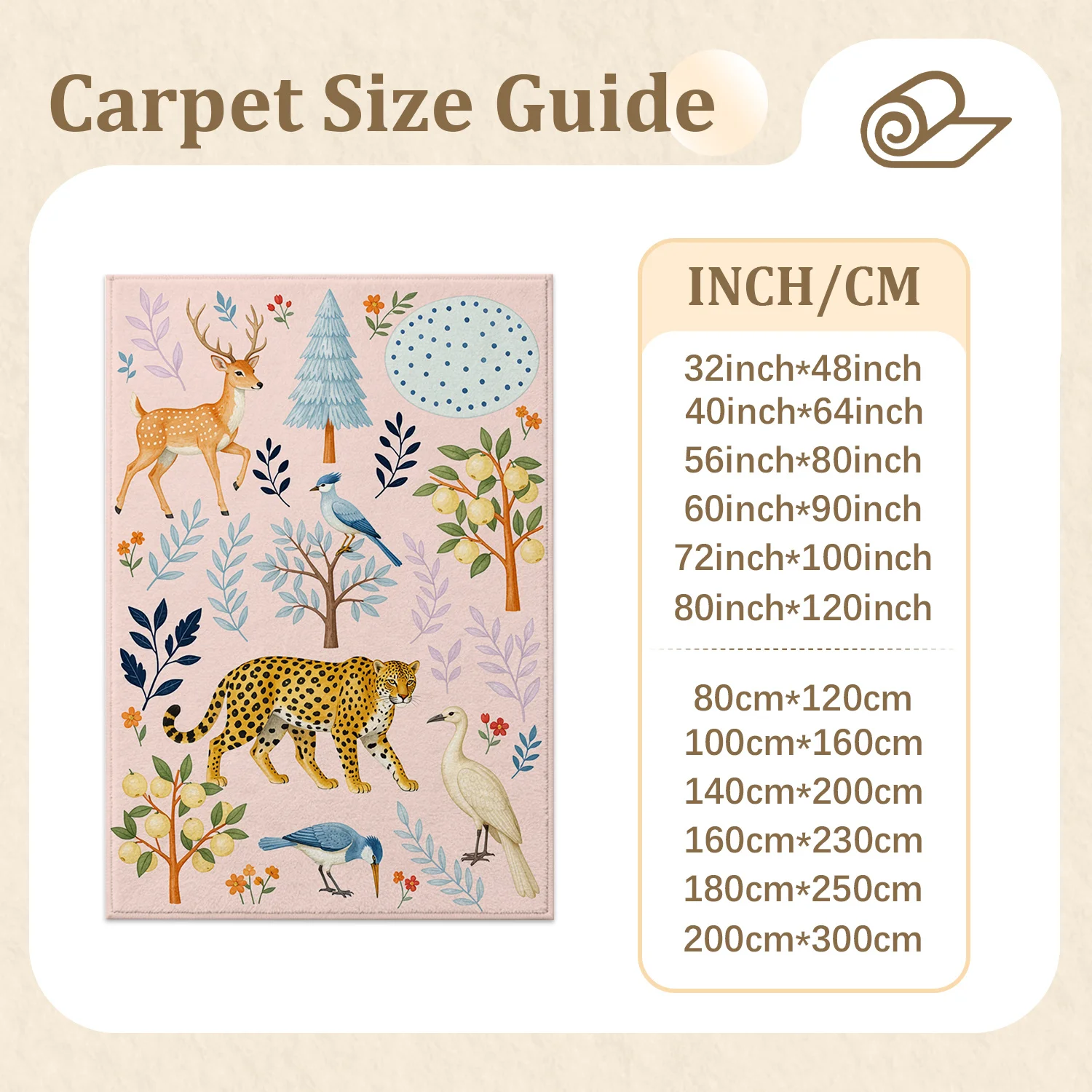 Whimsical Leopard Deer Bird Botanical Pattern Velvet Area Rug, Machine Washable Soft Plush Floor Rug for Living Room Bedroom Dining Entryway, Ideal for Halloween Thanksgiving Black Friday Cyber Monday Christmas New Year Home Decor