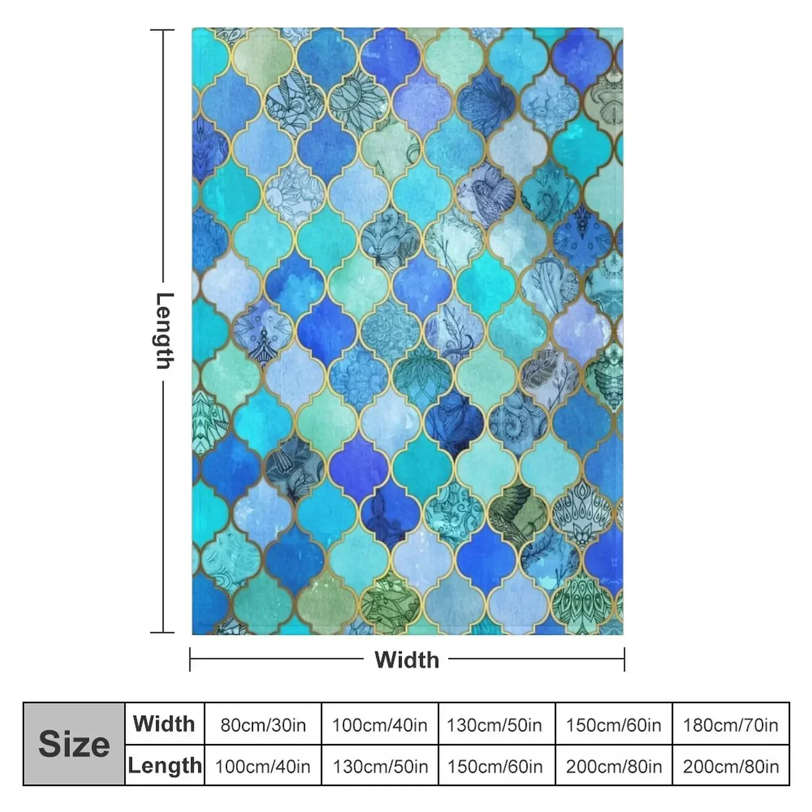 Cobalt Blue, Aqua & Gold Decorative Moroccan Tile Pattern Throw Blanket couch cozy soft plush fuzzy picnic outdoor blanket