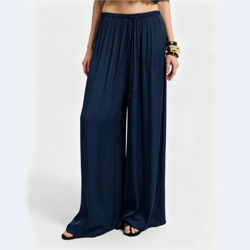 New Autumn Women's Loose Soft Drawstring Wide-leg Trousers Solid Color Straight-Leg Pants Suitable For Outdoor Daily Clothing