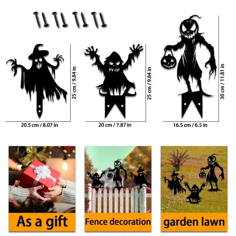 CIFBUY Metal Iron Art Wall Decor Halloween Scary Ghost Skeleton Ground Insert Garden Fence Lawn Courtyard Yard Outdoor Decoratio