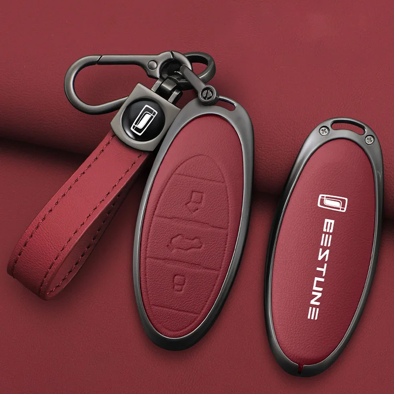 Leather Car Key Fob Cover Case Protector Holder Shell for 2021 FAW Bestune T77 T77pro New B70 T55 T33 T99 Keychain Accessories