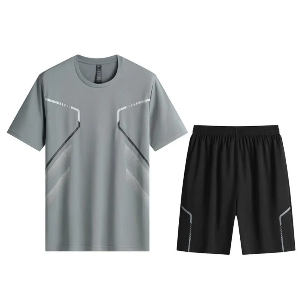 

Casual Stripe Short Sleeve T-shirt Sets Breathable Sportswear Male Top Shorts Runnning Clothing Summer Sport Costume Men/Female