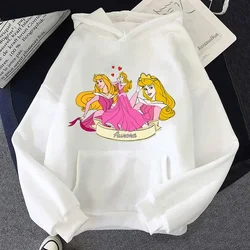 Kawaii Women White Hoodies Disney Cartoon Princess Alice Print Hoodie Tops Harajuku Autumn Casual Hooded Pullovers Sweatshirts