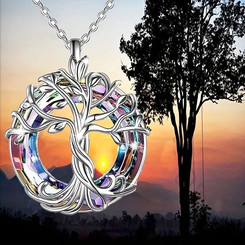 Chic Tree of Life Pendant Necklace with White K Plating - Crystal Adorned, Ideal for Birthdays and Special Occasions Niche Style