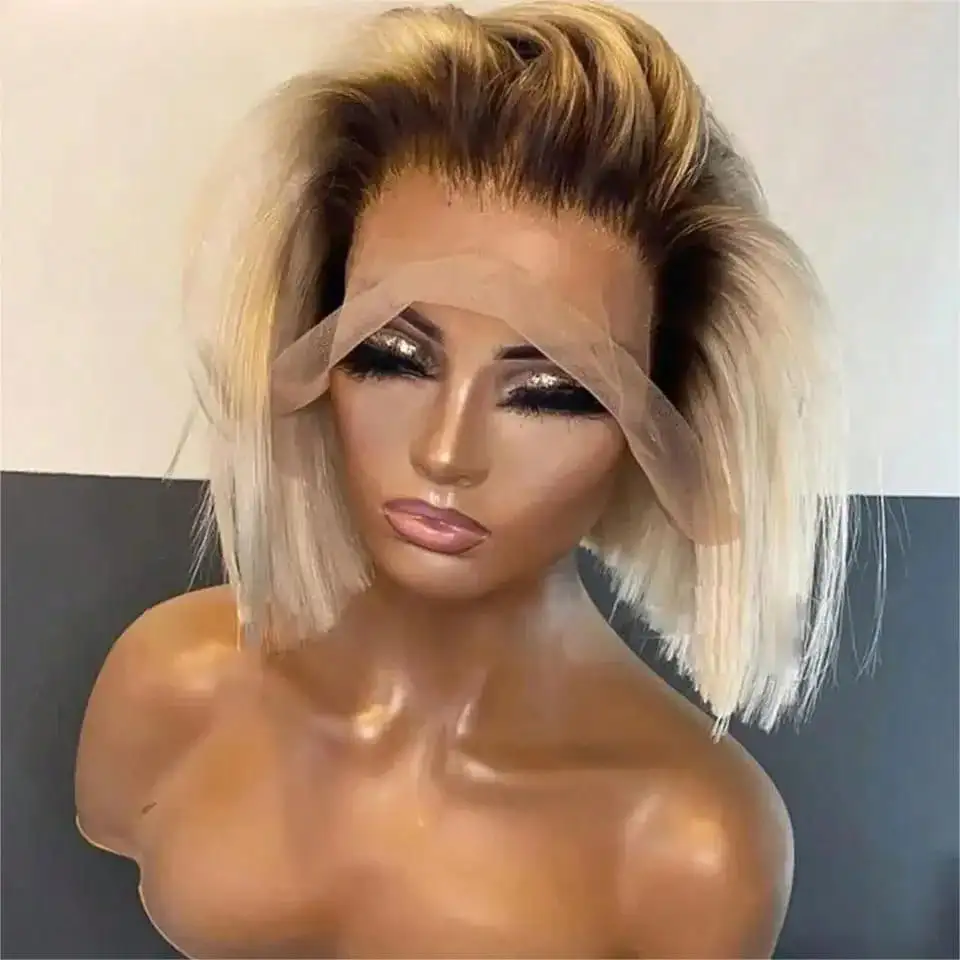

Ombre Blonde Short Bob Wig Lace Front Human Hair 180 Density Straight Lace Front Wigs Human Hair 13x4 Lace Frontal Wig