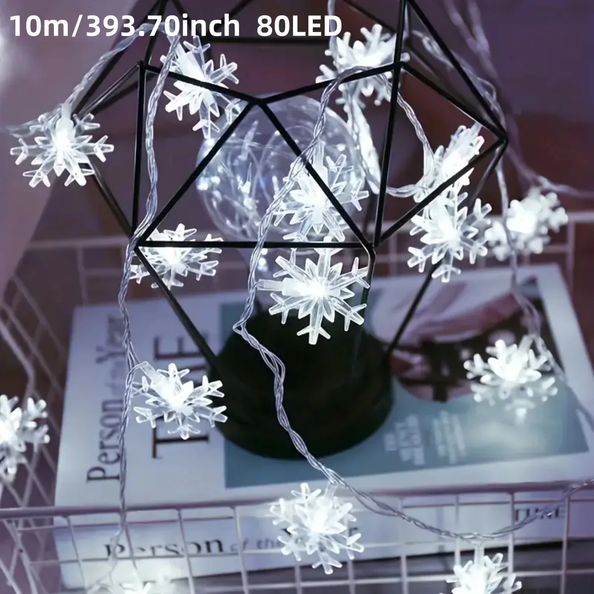 1pc Christmas Snowflake String Lights 80 LED Snowflakes Light With 8 Modes USB Fairy Lamps For Home Indoor Holiday Xmas Decor