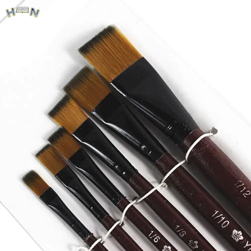 6Pcs/Set Different Size Nylon Hair Acrylics Art Paint Brush Watercolor Oil Painting Brush Set