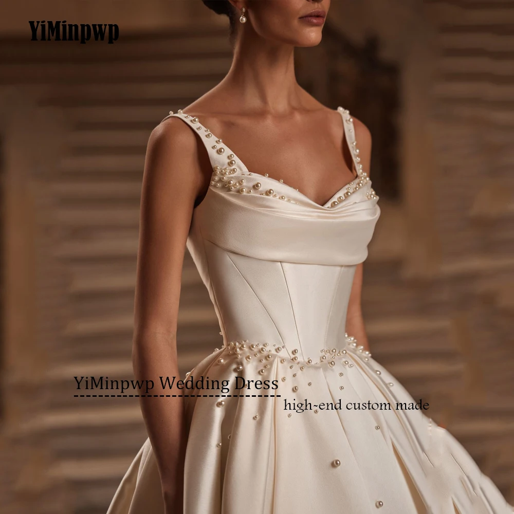 خمر الساتان مطرز فساتين الزفاف السباغيتي الأشرطة ألف خط الحبيب ثوب الزفاف عارية الذراعين الأميرة العروس ثوب مخصص