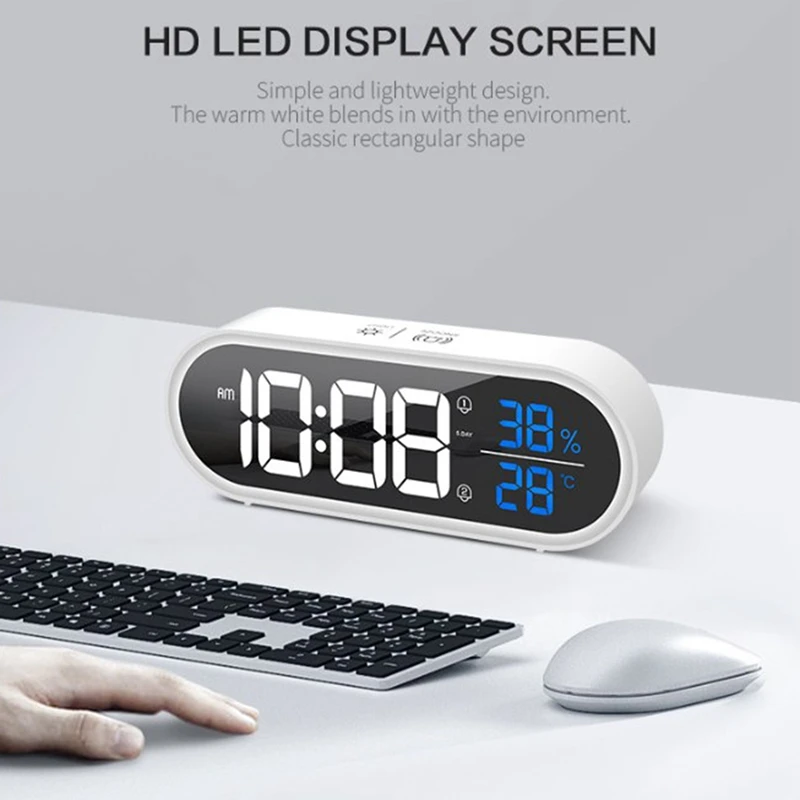 Reloj despertador Digital LED para decoración de sala de estar, pantalla de temperatura y humedad, tira de escritorio USB, espejo