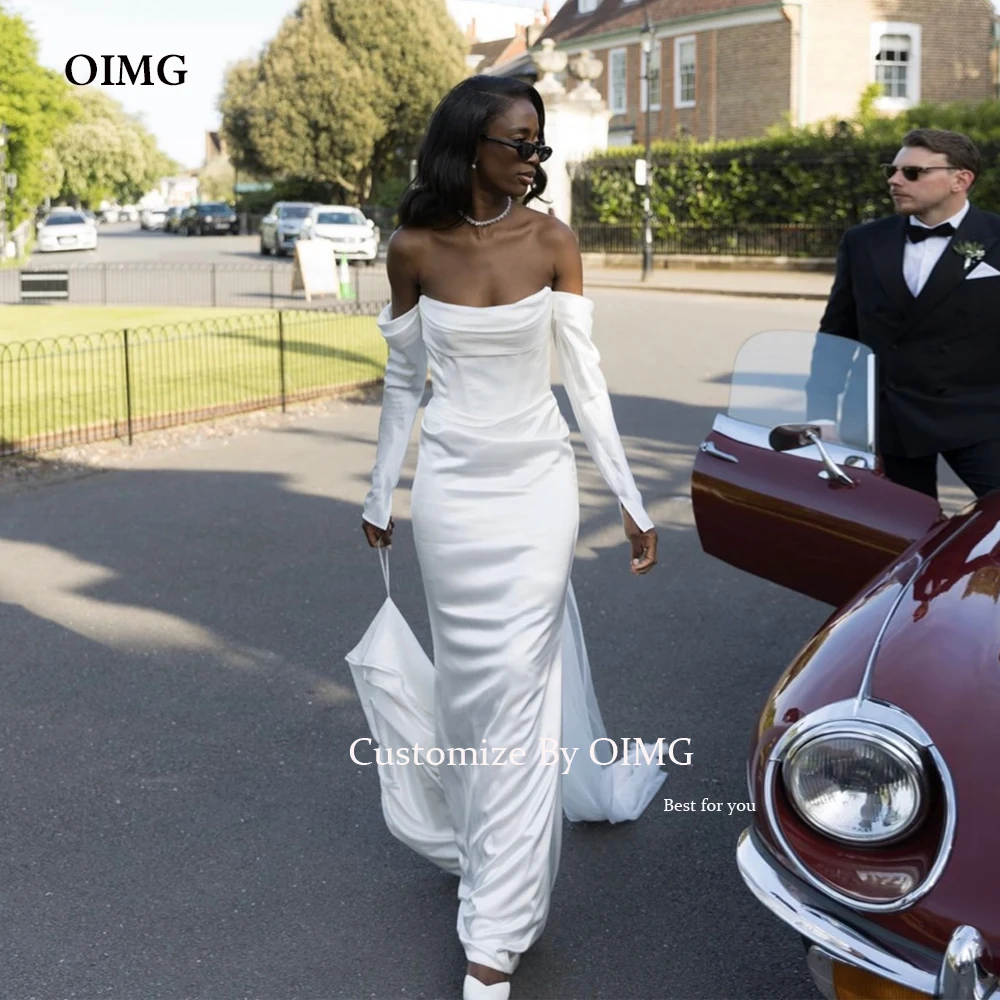 

OIMG Off the Shoulder Wedding Dresses with Sleeves White Party Gowns for Bride Long Wedding Invite Ceremony Reception Dress