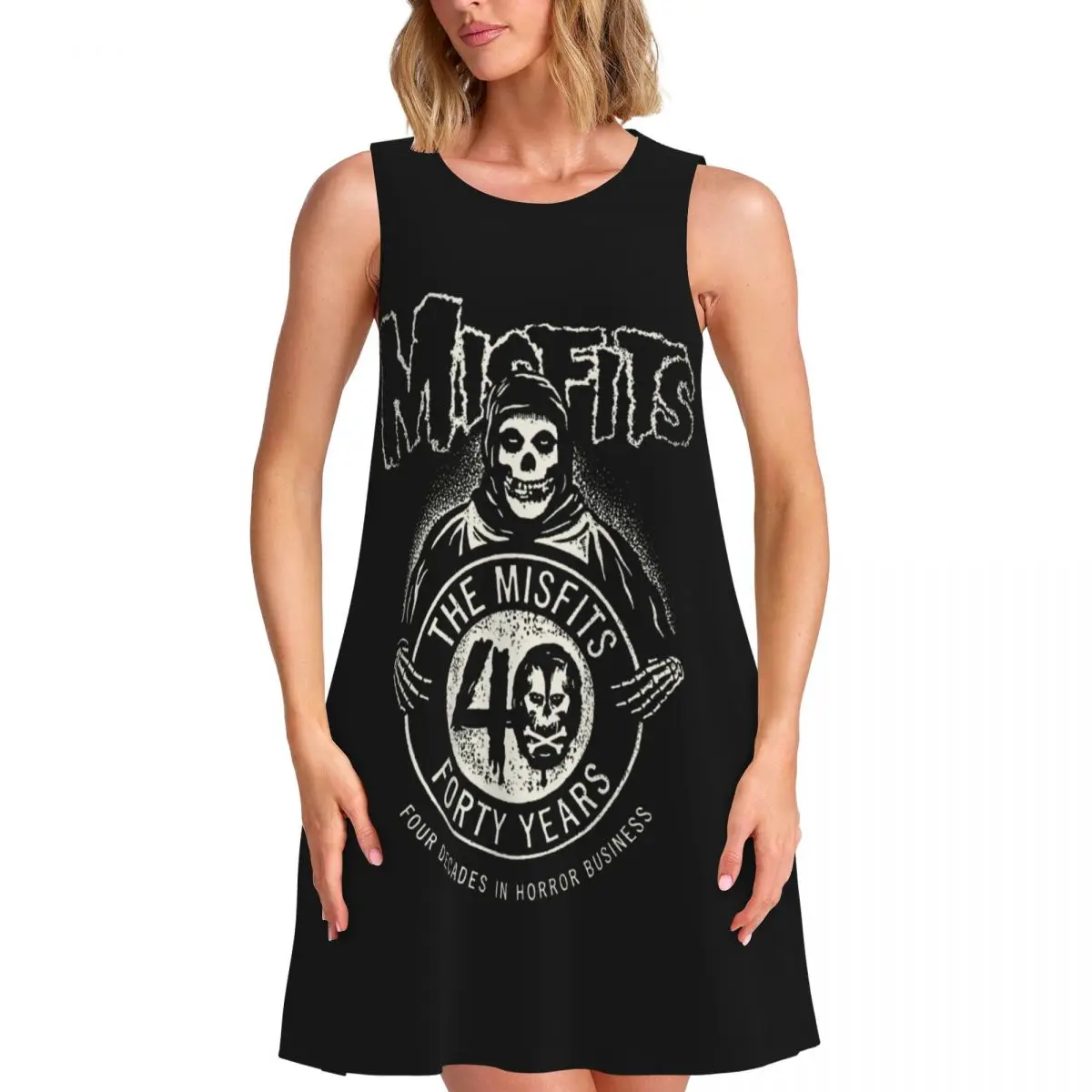 

Платье без рукавов для путешествий в стиле рок-панк Misfits с черепом и лицом для пляжа, пляжное повседневное платье без рукавов из тяжелого металла