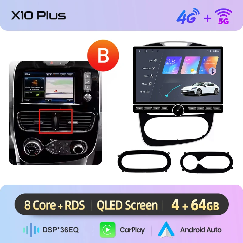 Junsun 13.1″ QLED Draadloze CarPlay Android Auto Autoradio Voor Renault Clio 4 ZOE 2012-2019 Intelligente Systemen DSP SWC RDS GPS
