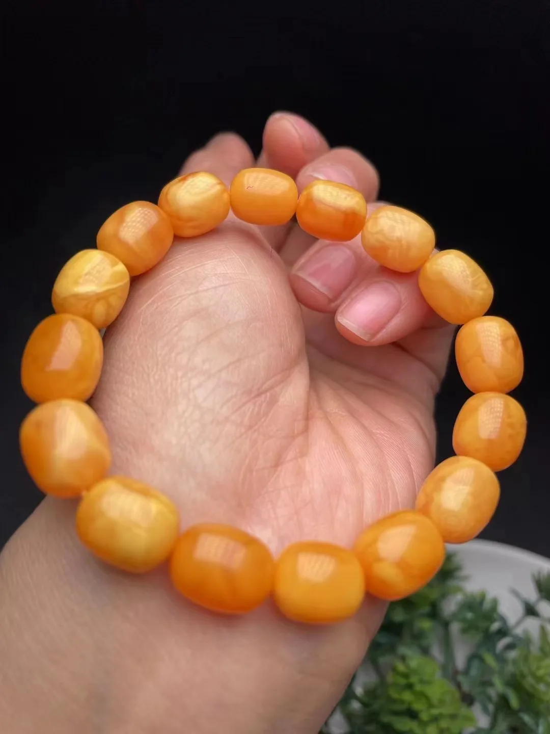 New arrival natural yellow beeswax amber bracelet round beads Carving Buddhist beads jewelry Sweater chain Multi loop bracelet